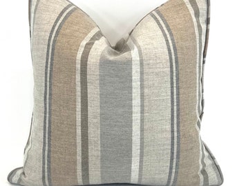 Decorative Sunbrella Pillow Cover in Trusted Fog Stripes