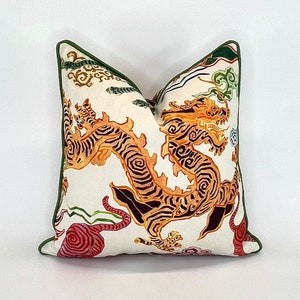 Pillow Cover in Chinoiserie Asian Dragon Fabric (Description Below)