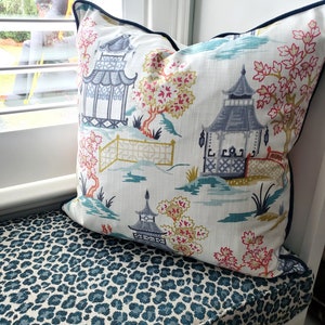 Chinoiserie Pillow Cover in Toile Pagoda Fabric (Description Below)