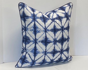 Sunbrella Pillow Cover in Ikat Midori Indigo Fabric