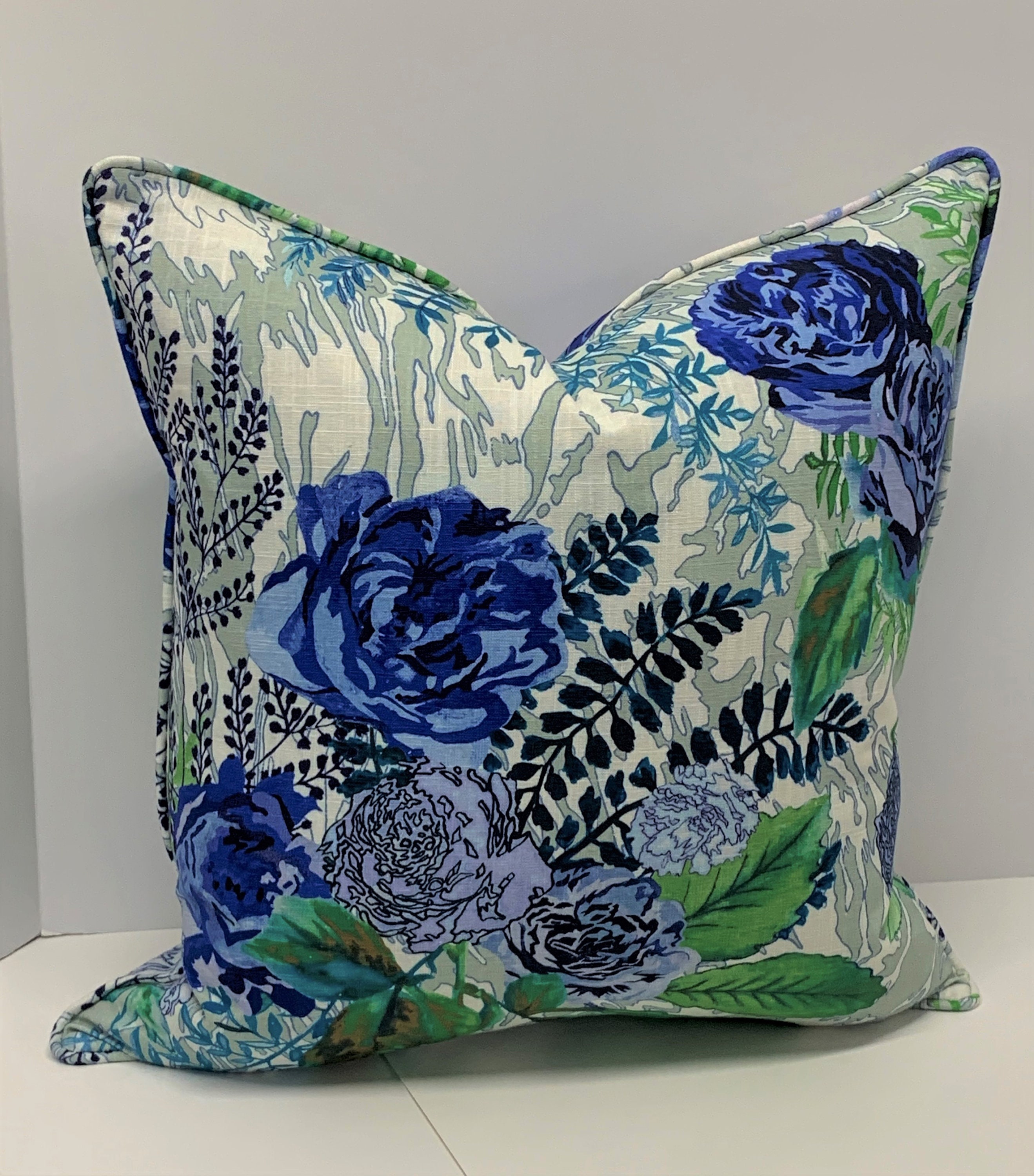 Lacefield Pillow Covers in Blue Floral Featuring Global Market Etsy