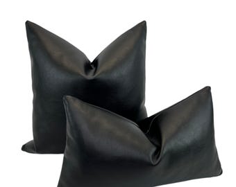 Black Faux Leather, Designer Fabric in a Pillow
