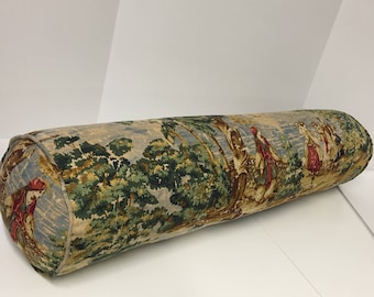 Bolster in Bosporus Toile Ballard 128 or Flax Distressed Toile Fabric - INCLUDES INSERT (Description Below)