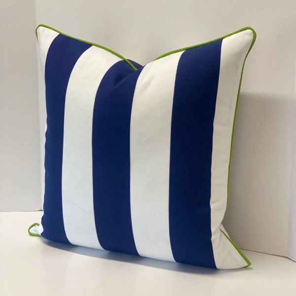 Decorative Pillow Cover in Solarium Navy Cabana Striped Indoor Outdoor Fabric