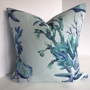 Pillow Cover in Aquatic Sealife Watercolor Blue Coral Decorative Fabric image 3