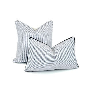 Ticking Stripe Pillow Cover in Dusty Blue and White in Cypress Cotton Canvas Fabric (Description Below)