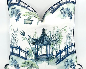 Chinoiserie Chinoiserie Funda de almohada en tela azul clásica