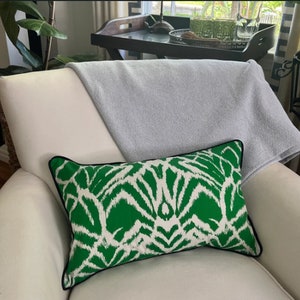 Kelly Green Wild Ikat Decorative Pillow Cover Design with a Variety of Sizes and Piping Color Options