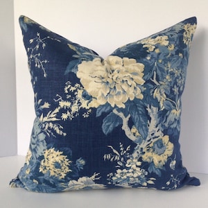 Floral Pillow Cover in Ballard Bouquet Indigo Waverly Fabric