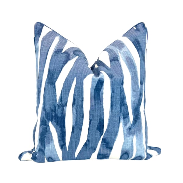 Blue Watercolor Stripes Decorative Pillow Cover