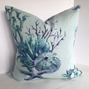 Pillow Cover in Aquatic Sealife Watercolor Blue Coral Decorative Fabric image 5