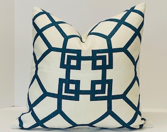 Decorative Pillow Cover in Blue Geometric Fabric