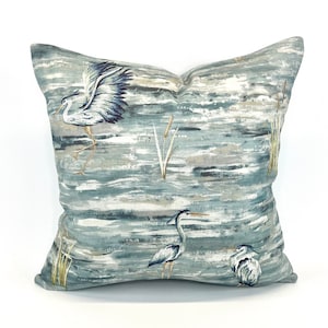 Embroidered Watercolor Heron Decorative Pillow in It Girl Ocean TFA