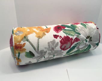 Floral Bolster in Raspberry Wildflower Designer Fabric