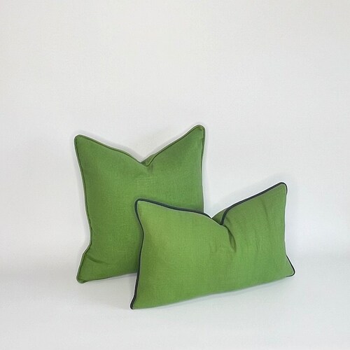 Housse de coussin décorative en lin vert avec choix de passepoils INSERTS MAINTENANT DISPONIBLES (description ci-dessous)
