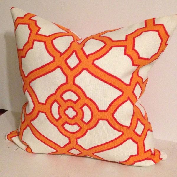 Geometric Pavillion Fretwork Tangerine Indoor Outdoor Pillow Cover - Two Available