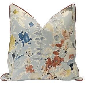 Floral Pillow Cover in Spa Blue Botanical Kira Mist Fabric