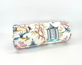 Shoji Chinoiserie In Toile Pagoda Decorative Bolster Pillow - Insert Included