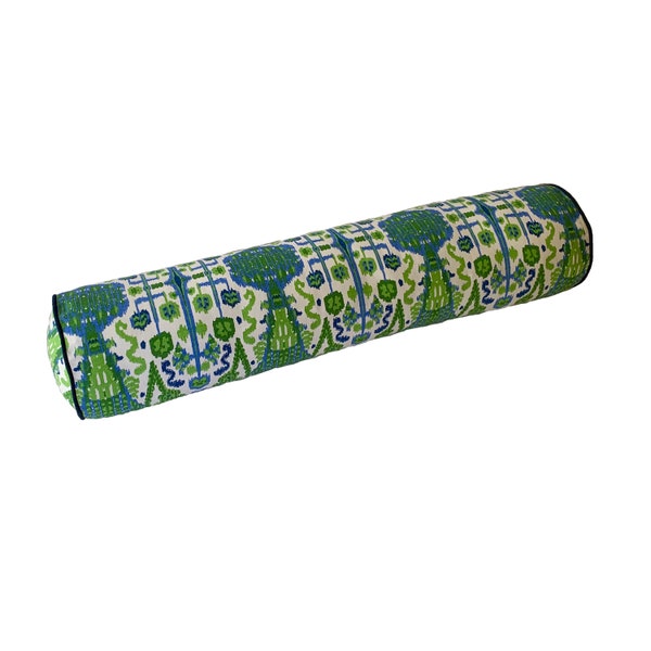 Bolster in Lacefield Bombay Ikat Kelly Fabric includes Insert and Shipping