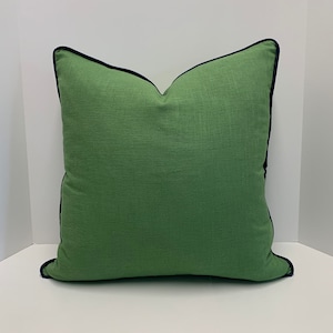 Decorative Pillow Cover in Green Linen Fabric with choice of piping