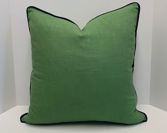 Decorative Pillow Cover in Green Linen Fabric with choice of piping