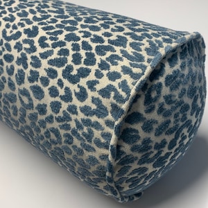 Bolster in Delft Blue Chenille Animal Print Upholstery Fabric
