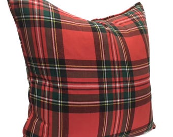 Red Plaid Christmas Pillow Cover in Ancient Stewart Fabric - Plaid included on both sides