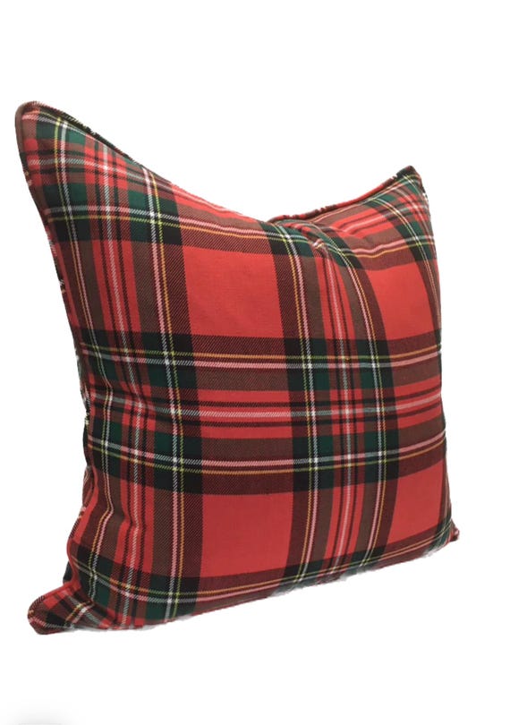Red Plaid Christmas Pillow Cover in Ancient Stewart Fabric - Plaid included on both sides