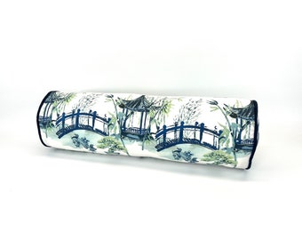 Classic Blue Chinoiserie Bonsai Tree Decorative Bolster (Insert Included)