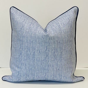 Grateful Home — Custom Cushions in Ticking Stripes with French Mattress  Edge, Window Seat with Bolster and Lumbar Pillows
