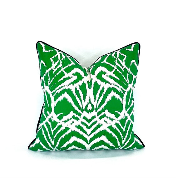 Black White And Green Long Ikat Decorative Throw Pillow Cover Black White And Green Long Ikat Decorative Throw Pillow Cover