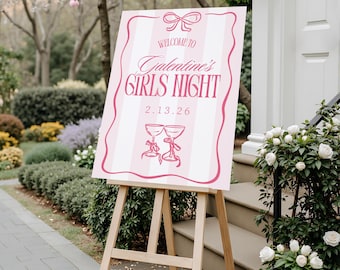 Pink Galentine's Party Welcome Sign, Customizable Digital Download Canva Templates