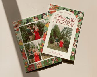 Vintage Merry Little Christmas Card, Digital Download Canva Templates (Multiple Photos)