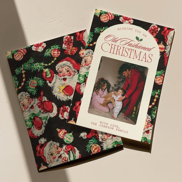 Vintage Old Fashioned Christmas Card, Digital Download Canva Template