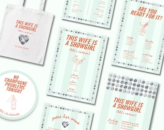 This Wife is a Showgirl Customizable Bachelorette Bundle, Digital Download Canva Templates