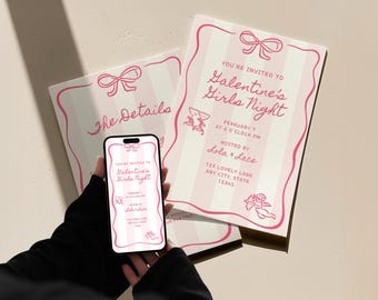 Pink Galentine's Party Einladung, anpassbare Canva Vorlagen für den digitalen Download