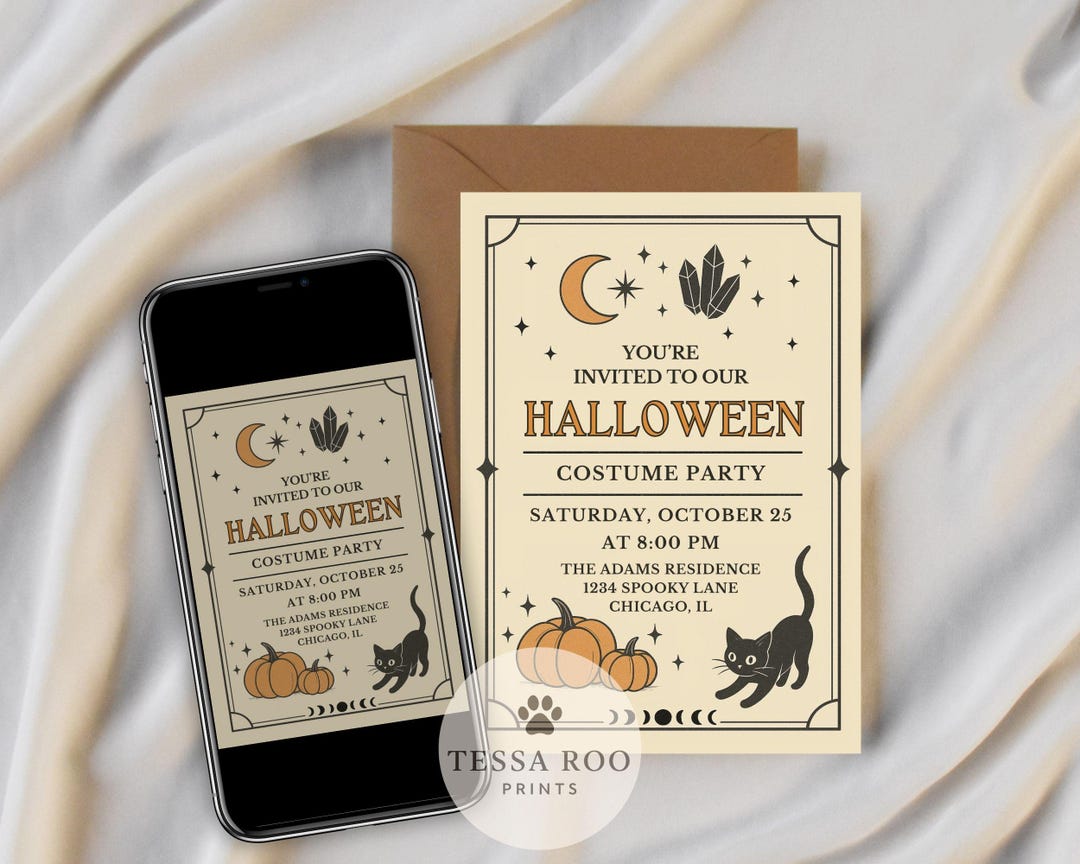 Halloween or Tarot Party Invitation, Witchy Vintage Mystical Editable ...