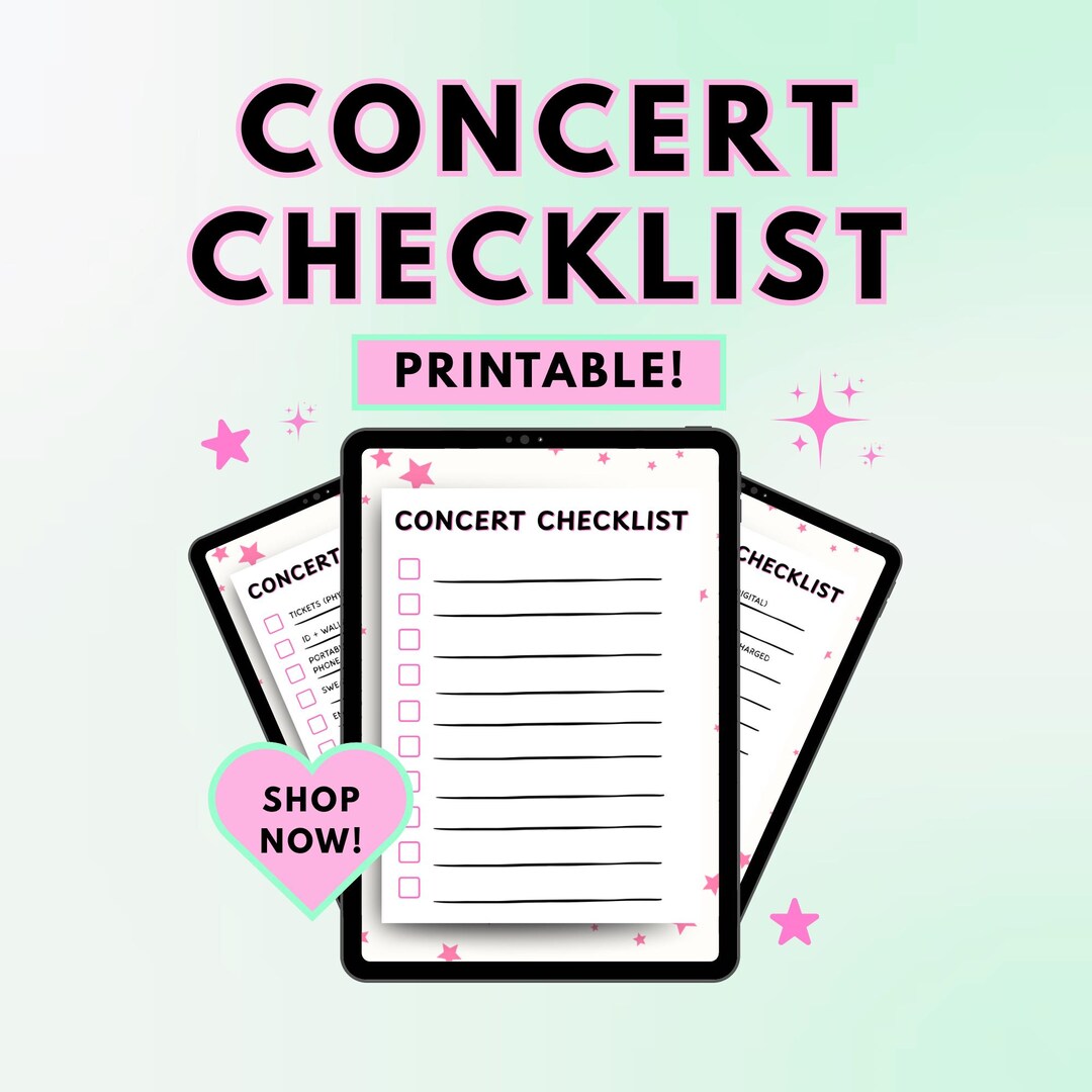 Fangirl Concert Checklist | Printable, Customizable Planner (digital ...