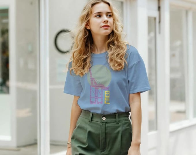 Fremantle Crane Graphic Tee - Lemon Yellow Halftone Sun - Unique Freo Typography Shirt