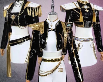 Kpop Demon Hunter Girls Group Black Gold Costume Set - Demon Hunter - Halloween Cosplay