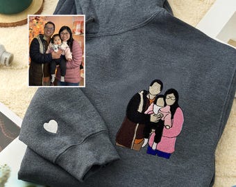 Custom Embroidered Hoodie for Mama: Personalized Mom Portrait From Photo, Custom Kids Name on Sleeve, Mother's Day Gift