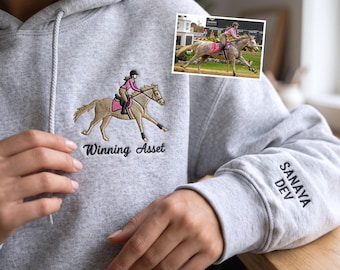 Custom Pet Portrait Embroidery Horse Hoodie - Personalized Horse Riding Hoodie - Pullover with Horse Photo - Equine Apparel - Cowgirl Outfit