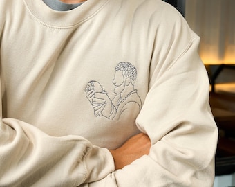 Personalized New Dad Sweatshirt, Custom Embroidered Daddy Sweater Portrait From Photo, Christmas Gift