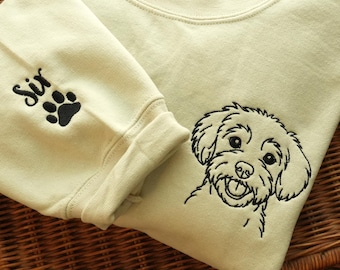 Custom Embroidered Outline Pet Portrait Sweatshirt for Boyfriend or Husband - Personalized Dog Face Line Art Sweatshirt - Pet Lover Gift