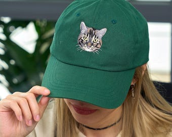 Embroidered Cat Hat with Photo - Cat Mom Portrait Hat - Pet Lover Gift