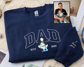 Custom Dad Portrait Embroidered Sweatshirt - Daddy Sweater With Custom Photo - Father's Day Gift - Personalized Father and Son Picture