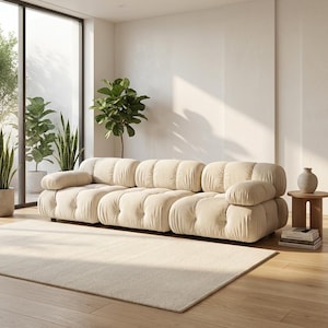 Cream Tufted Modular 3-Seater Sofa | Iconic Postmodern 'Cloud' Couch | Japandi Minimalist 'Quiet Luxury' Seating