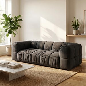 Sofá negro mullido, sofá lounge capitoné de diseño italiano Channel, muebles modernos para sala de estar.