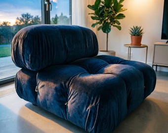 Sillón modular de terciopelo verde azulado intenso / Sillón Cloud icónico capitoné / Asientos posmodernos