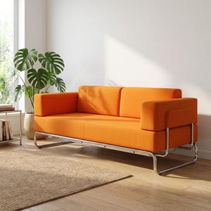 Mid-Century Modern Orange Sofa, Bauhaus Tubular Chrome Loveseat, Retro Living Furniture